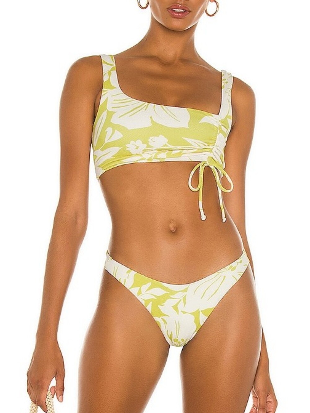 New L*SPACE Yellow Floral Bikini Set Wilder Top Cabana Bottom Size XS Swimwear